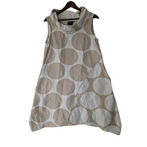 SpiritHouse Crinkle Cowlneck Polka-dot Dress Size XS Lagenlook White Tan Pockets